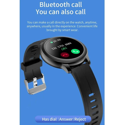 Smart Watch for Daily Health Tracking and Activity Monitoring showing incoming Bluetooth call on round touchscreen with answer and reject buttons