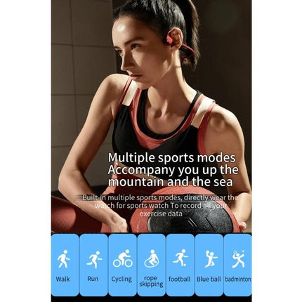 Smart Watch for Daily Health Tracking and Activity Monitoring worn by woman during workout showing multiple sports modes icons for steps, running, cycling and sleep