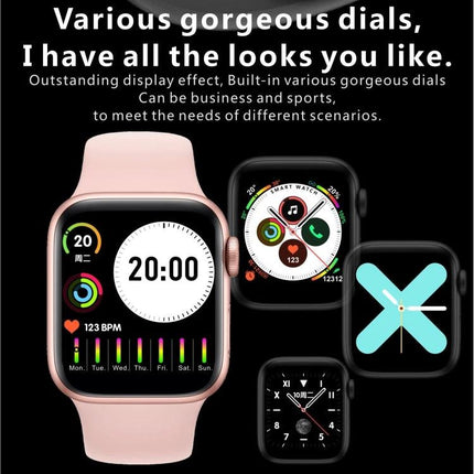 Daily Smart Watch with Silicone Strap for Everyday Health Tracking showing multiple colorful watch faces on 1.4-inch TFT screen