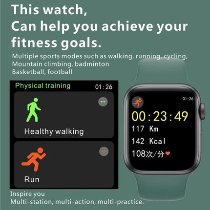 Daily Smart Watch with Silicone Strap for Everyday Health Tracking showing workout modes, timer, steps and calorie display on 1.4-inch TFT screen