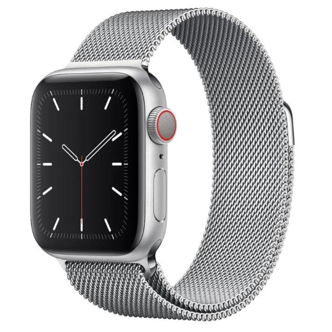 Essential Daily Companion Watch for Health Awareness - sleek silver smartwatch with mesh band tracking steps, sleep, and notifications
