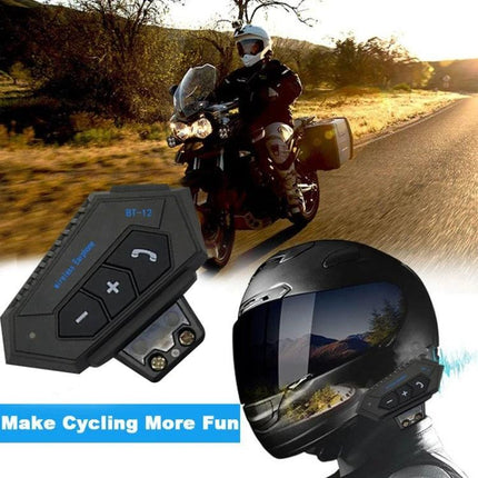 Motorcycle Helmet Bluetooth Headset With Intercom For Riding mounted on full-face helmet with rider at sunset