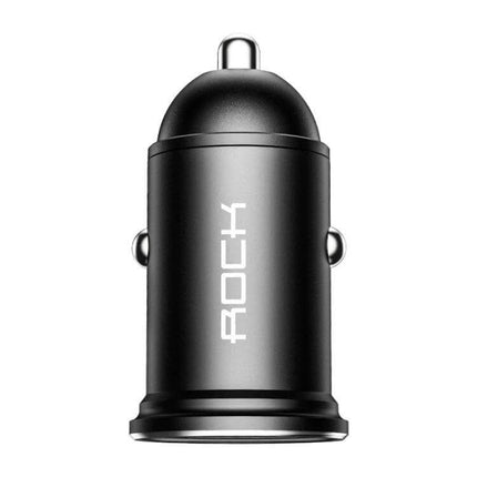 Rock Compact Dual USB Car Charger For In Car Use On The Go - compact black dual USB car charger with fast charging and intelligent current matching
