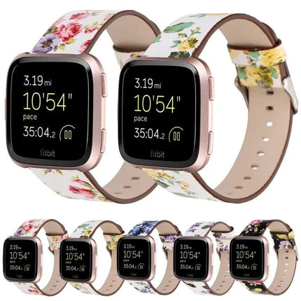 Fitbit Versa 1/2 Leather Floral Replacement Watch Strap
