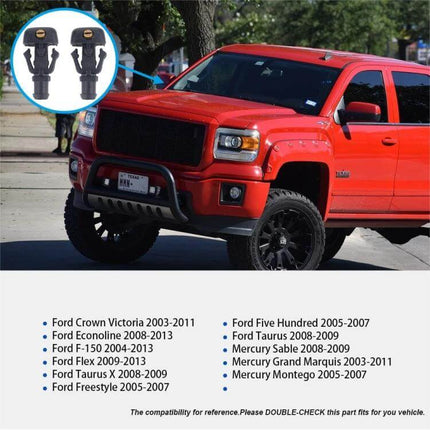 Ford F-150 Front Windshield Washer Nozzle - Wiper Jet Spray replacement showing nozzle inset and red Ford truck for 2004-2013 fitment