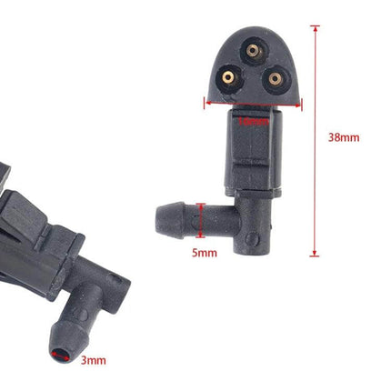 Two Front Windshield Washer Nozzles For Chevrolet Cruze - pair of black front spray nozzles with 38mm height and 3-5mm outlets