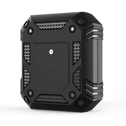 Durable AirPods Protective Cover for Everyday Travel and Use rugged black shockproof case with honeycomb grip and LED indicator
