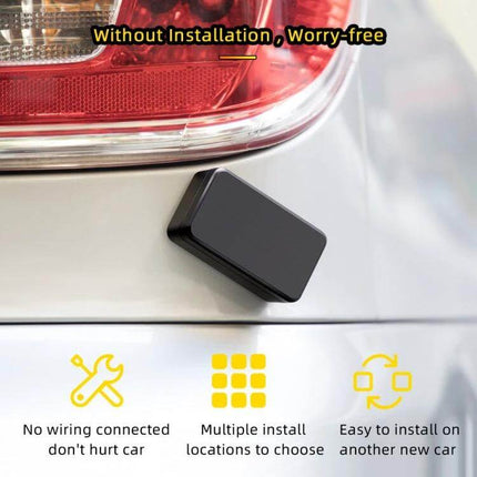 G11 Magnetic Vehicle GPS Tracker for Easy Location Tracking attached to car rear near taillight showing magnetic mount and no installation required