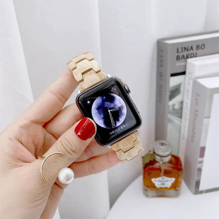 Wooden Bead Woven Apple Watch Band 38/40/41/42mm Adjustable