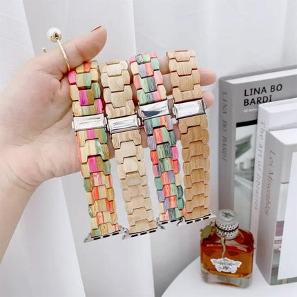 Wooden Bead Woven Apple Watch Band 38/40/41/42mm Adjustable