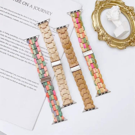 Wooden Bead Woven Apple Watch Band 38/40/41/42mm Adjustable
