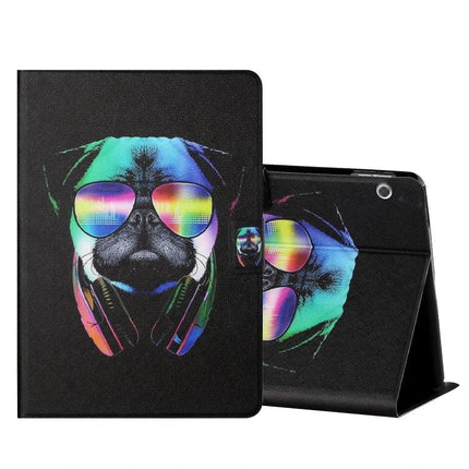 Horizontal Flip Leather Case for 10-Inch Tablets with Holder and Card Slots - black dog print folio with stand and card slots