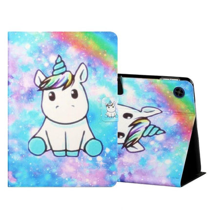Horizontal Flip Leather Case for 10-Inch Tablets with Holder and Card Slots - colorful unicorn design, protective flip stand and card slots