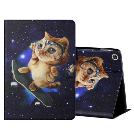 Horizontal Flip Leather Case for 10-Inch Tablets with Holder and Card Slots - galaxy cat skateboard design protective folio