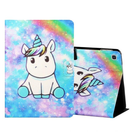 Leather Flip Case for Samsung Galaxy Tab S6 Lite with Card Slots - pastel unicorn galaxy print folio cover
