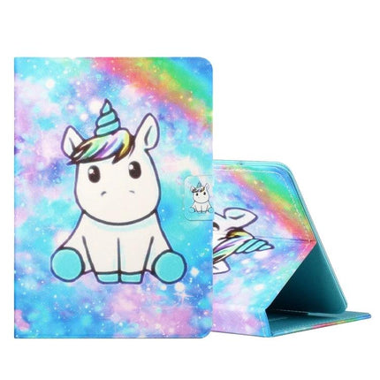 Leather Flip Case for Samsung Galaxy Tab S6 Lite with Card Slots - colorful unicorn print folio with card slots and kickstand