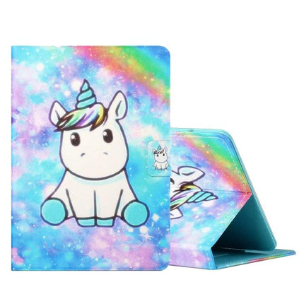 Leather Flip Case for Samsung Galaxy Tab S6 Lite with Card Slots — colorful unicorn print protective leather flip case with card slots, foldable stand