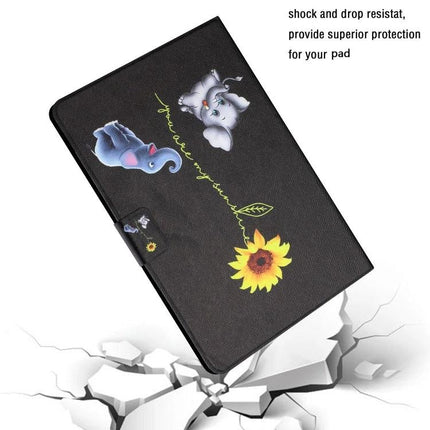 Leather Protective Case for Amazon Kindle Fire HD with Card Slots - Black Floral Elephant Sunflower Design