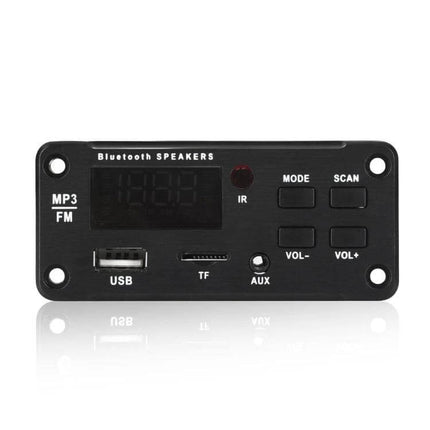 Portable Bluetooth Car MP3 Player for In-Car Music and Calls - black dash-mount unit with USB, TF, AUX, mode and volume buttons