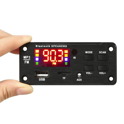 Portable Bluetooth Car MP3 Player for In-Car Music and Calls showing USB, TF slot, AUX and FM display