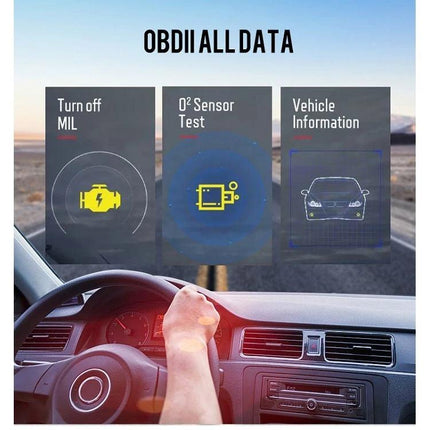 Konnwei Tool for Checking Car Batteries in Daily Drives OBDII display showing turn off MIL, O2 sensor test, and vehicle information