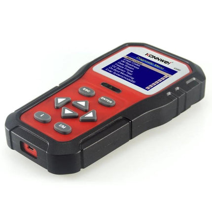 Konnwei Tool for Checking Car Batteries in Daily Drives compact OBD2 scanner showing screen and buttons for battery and engine diagnostics