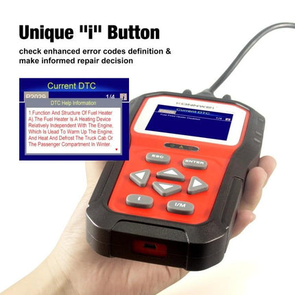 Konnwei Tool for Checking Car Batteries in Daily Drives handheld OBD2 scanner displaying current DTC and unique i button