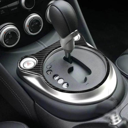 Carbon Fiber Decorative Sticker for Nissan 370Z Console on gear shift area enhancing dashboard look