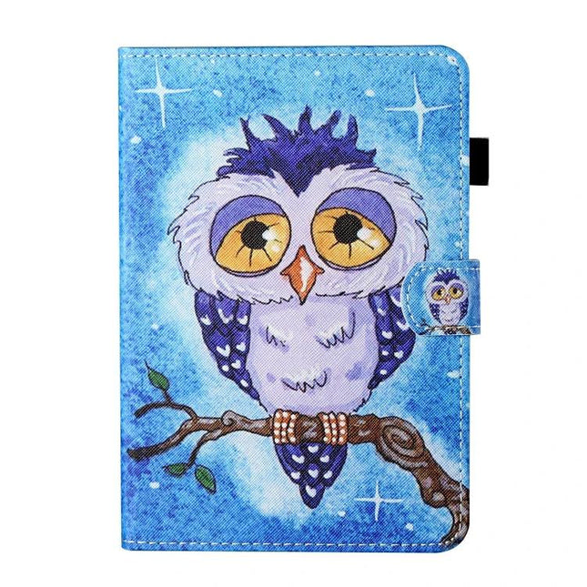 Leather Protective Case for 7-10 Inch Tablets with Flip Stand featuring blue owl print PU leather and integrated flip stand for hands-free viewing