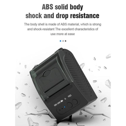 Bluetooth Portable Thermal Receipt Printer for Business Use showing black ABS solid body, shock and drop resistant portable receipt printer