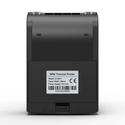 Bluetooth Portable Thermal Receipt Printer for Business Use - compact black portable thermal receipt printer rear view with model label