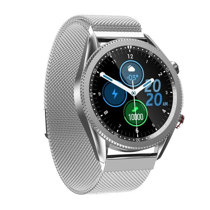 Smart Watch for Everyday Wear and Active Lifestyles - silver mesh smart watch displaying heart rate, steps and sports modes