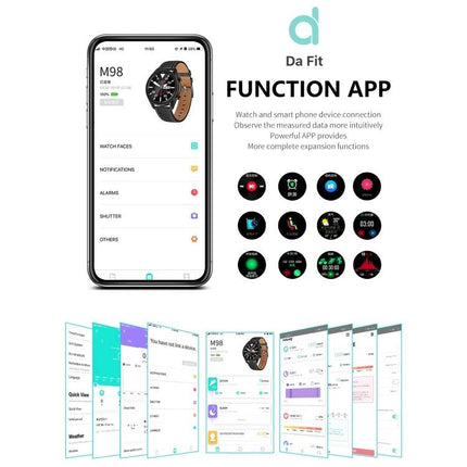 Smart Watch for Everyday Wear and Active Lifestyles showing companion app screens, activity tracking, heart rate and sports modes