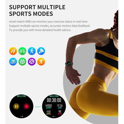Smart Watch for Everyday Wear and Active Lifestyles - woman running with smartwatch showing multiple sports modes and activity tracking