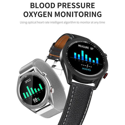 Smart Watch for Everyday Wear and Active Lifestyles - round smartwatches showing blood pressure and SpO2 monitoring on black and silver bands