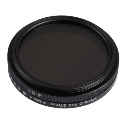 Adjustable Neutral Density Filter for Camera Light Control — 37mm variable ND filter ring for managing exposure and motion blur in outdoor photography