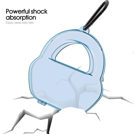 Daily Use Protective Case for AirPods Max with Hook clear blue PP shockproof case with carabiner for commuting and travel