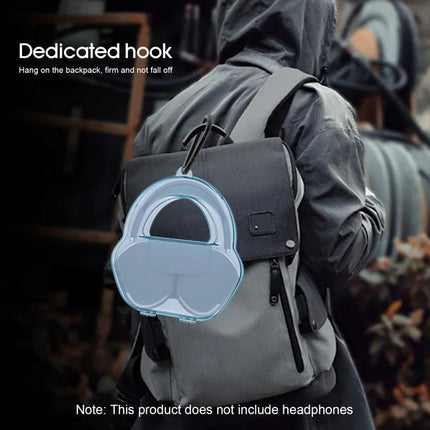 Daily Use Protective Case for AirPods Max with Hook attached to backpack showing hook and PP shockproof material