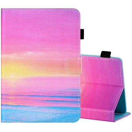 Painted Leather Tablet Case for 7-8 Inch Devices with Holder - pink sunset painted leather protective tablet folio