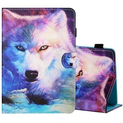 Painted Leather Tablet Case for 7-8 Inch Devices with Holder - colorful wolf print protective leather stand case