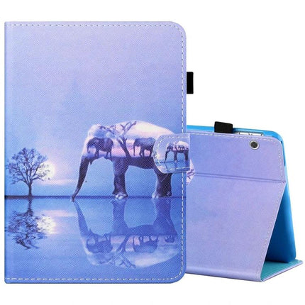 Horizontal Painted Leather Case for 10-Inch Tablets with Holder in purple elephant print, durable protective horizontal folio with stand and holder