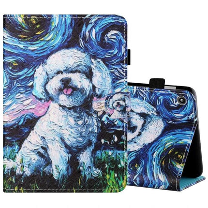 Painted Leather Protective Case for Kindle Fire 7 and Samsung Tab A 10.1 with starry night dog painting design, durable tablet cover for travel and students