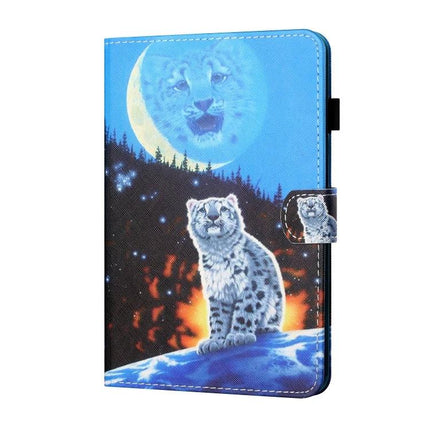 Horizontal Painted Leather Case with Pen Holder for Samsung Galaxy Tab A 8.0 (2019) - blue snow leopard moon design