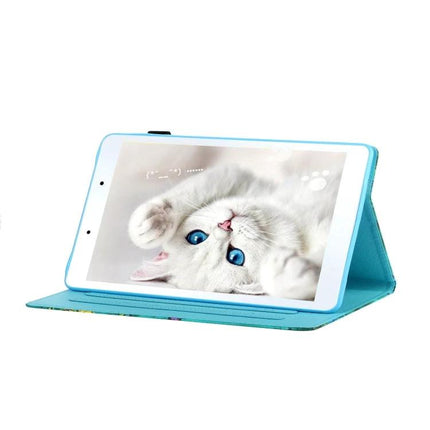 Horizontal Painted Leather Case with Pen Holder for Samsung Galaxy Tab A 8.0 (2019) in turquoise showing tablet stand and stylus storage