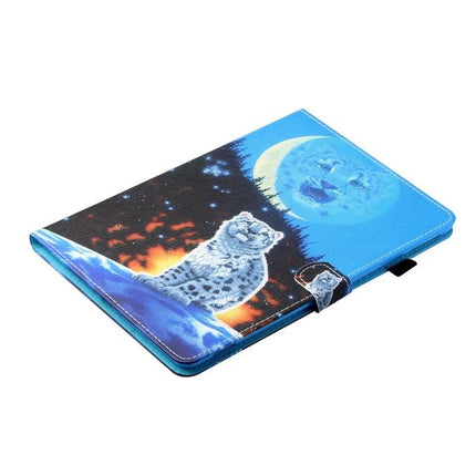 Horizontal Painted Leather Case with Pen Holder for Samsung Galaxy Tab A 8.0 (2019) - blue snow leopard moon print protective folio