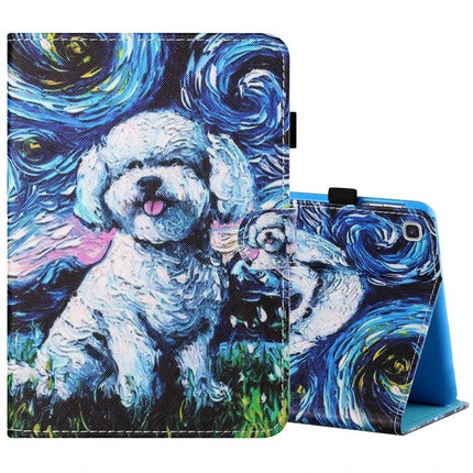 Horizontal Painted Leather Case with Pen Holder for Samsung Galaxy Tab A 8.0 (2019) - painted dog starry night design, horizontal folio with stylus loop, protective cover