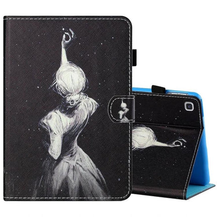 Horizontal Painted Leather Case with Pen Holder for Samsung Galaxy Tab A 8.0 (2019) featuring black painted ballerina design, stand and pen loop