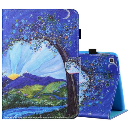 Horizontal Painted Leather Case with Pen Holder for Samsung Galaxy Tab A 8.0 (2019) - blue painted landscape folio with stylus loop and stand