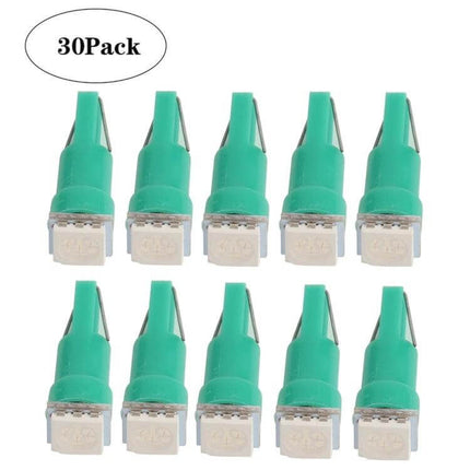 Car LED Indicator Lights, Green, 30-Pack for License Plate - T5 green LED bulbs for license plate, dome, map and interior vehicle lighting