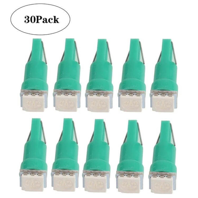 Car LED Indicator Lights, Green, 30-Pack for License Plate - T5 green LED bulbs for license plate, dome, map and interior vehicle lighting